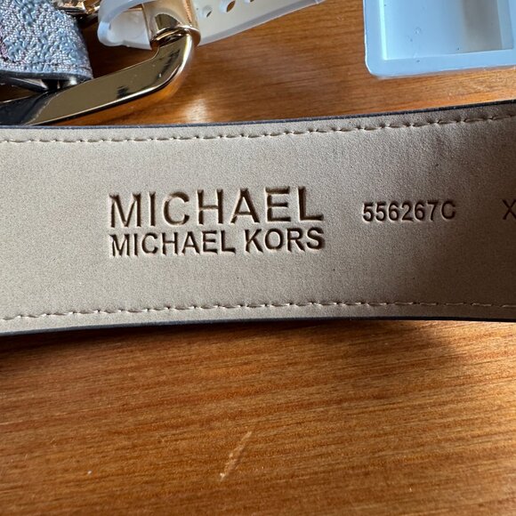 NWT MICHAEL KORS MK Brown/Tan Logo Belt with Goldtone Buckle Style 556267C in XL - Picture 7 of 11